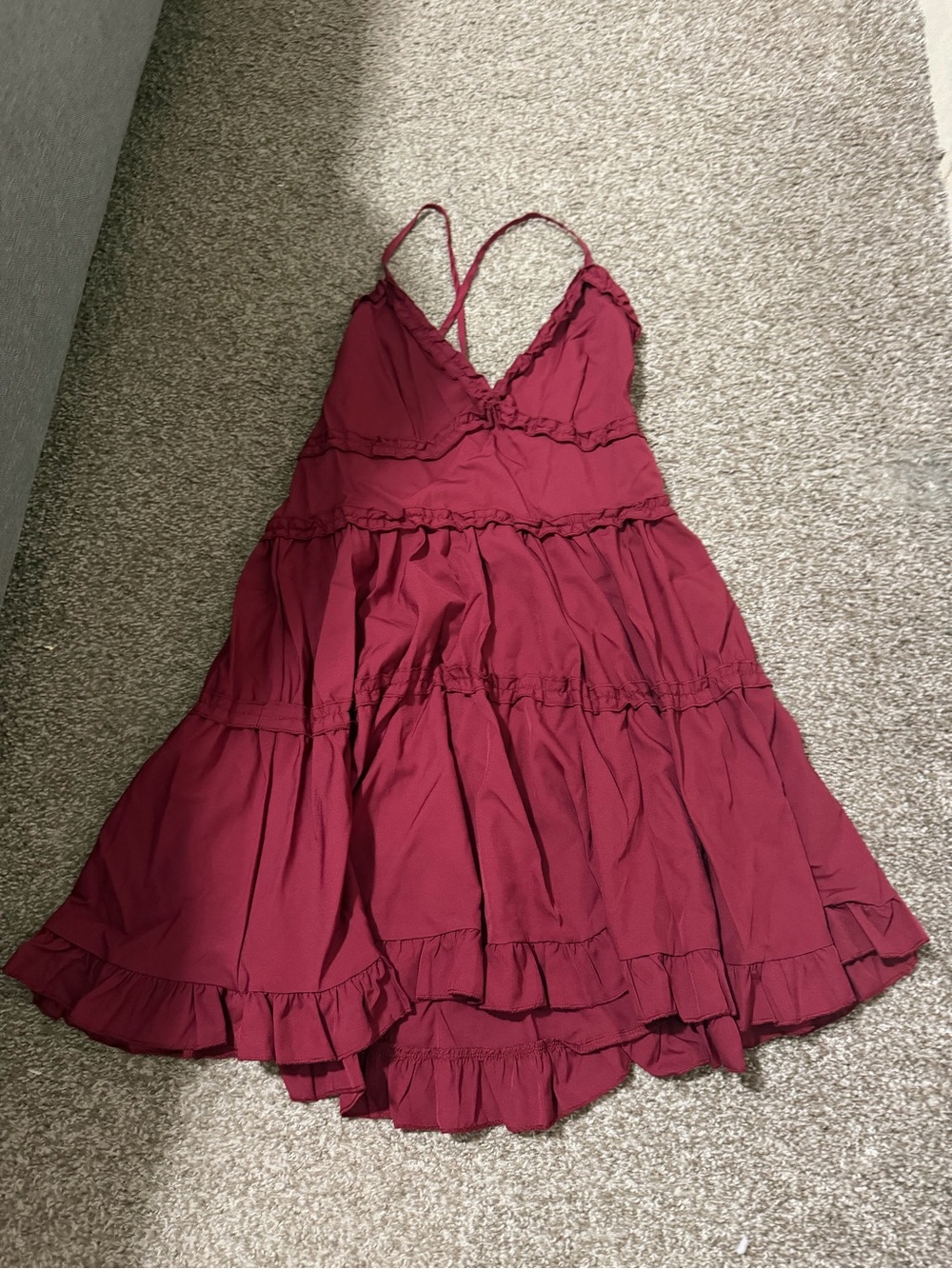 Ruffled Spaghetti Strap Dress in Deep Wine